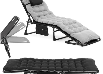 Campingbed | Campingstoel | Kampeerstoel | Verstelbaar | Vouwstoel | Visstoel | Inklapbaar | Zwart/Grijs | 120 Kg | 175 x 57 x 70 Cm