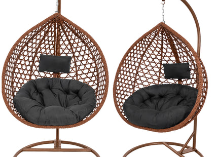 Hangstoel | Egg Hangstoel | XXL 125 cm | Inclusief Standaard & Kussen | Bruin/Rotan