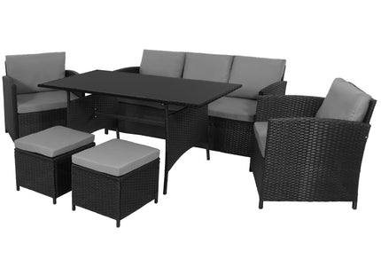 Tuinset - 6 Delig - Stoelen - Bank - Tafel - Rotan -  Zwart/Grijs