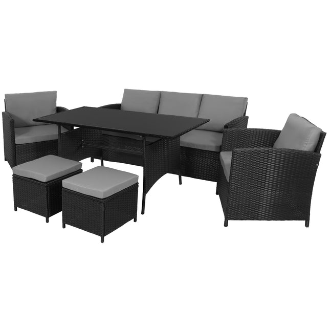 Tuinset - 6 Delig - Stoelen - Bank - Tafel - Rotan -  Zwart/Grijs