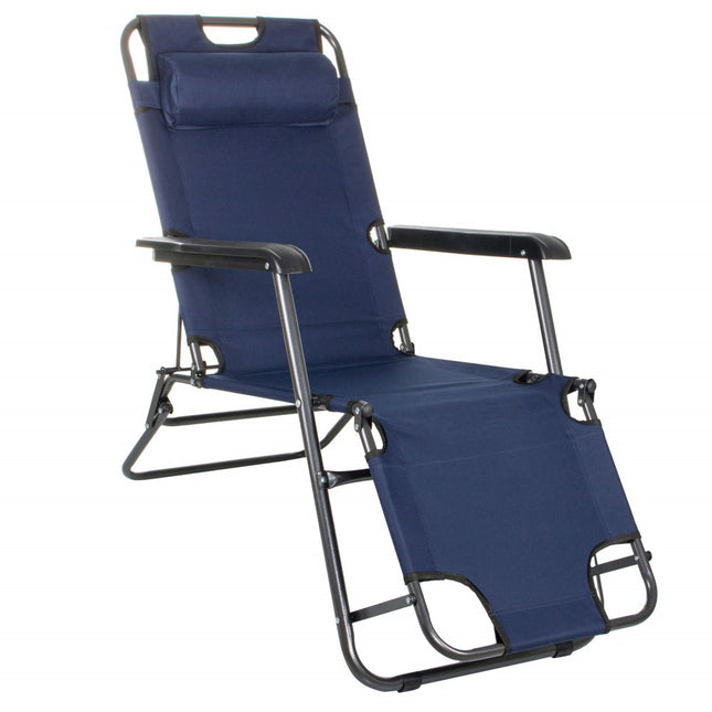 Tuinstoel | Ligstoel | Ligbed | Verstelbaar | Inclusief Hoofdsteun | Marineblauw