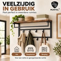 Wandkapstok Bruin Industrieel – Wandkapstok met 10 Haken – Hout en Metaal – 60x30x42 cm