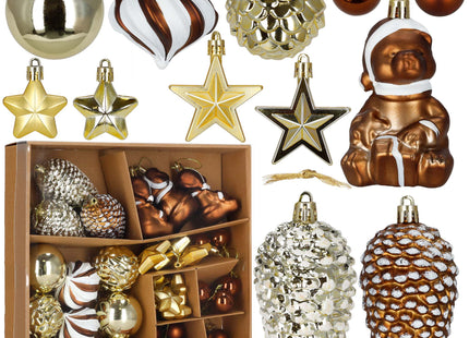 Kerstballen | 47 Stuks | Bruin/Wit/Goud