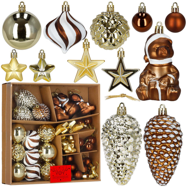 Kerstballen | 47 Stuks | Bruin/Wit/Goud