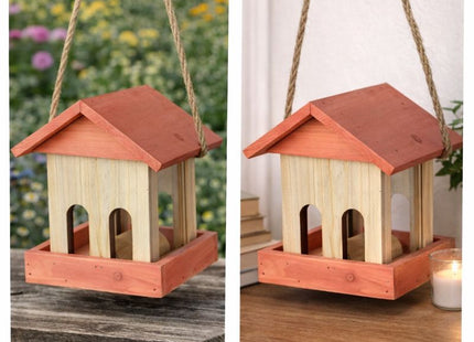 Vogelvoederstation - Voerbak  - Hout - Rood - 19 x 16 x 13.5 cm