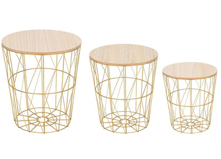Salontafel | Salontafel Set | Rond | 3-Delig | Goud/Hout