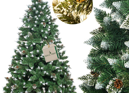 Kunstkerstboom | Premium Royal | Sneeuw | Dennenappels | 220 cm | Zonder Verlichting | Houten Standaard