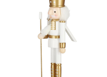 Notenkraker Kerst | Houten Soldaat | Kerstversiering | Goud/Wit | 30,5 cm
