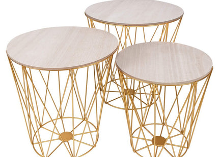 Salontafel | Salontafel Set | Rond | 3-Delig | Goud/Hout