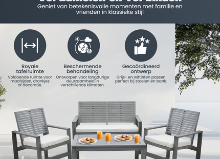 Tuinset - 4 Delig - Stoelen - Bank - Tafel - Bank - Grijs/Wit