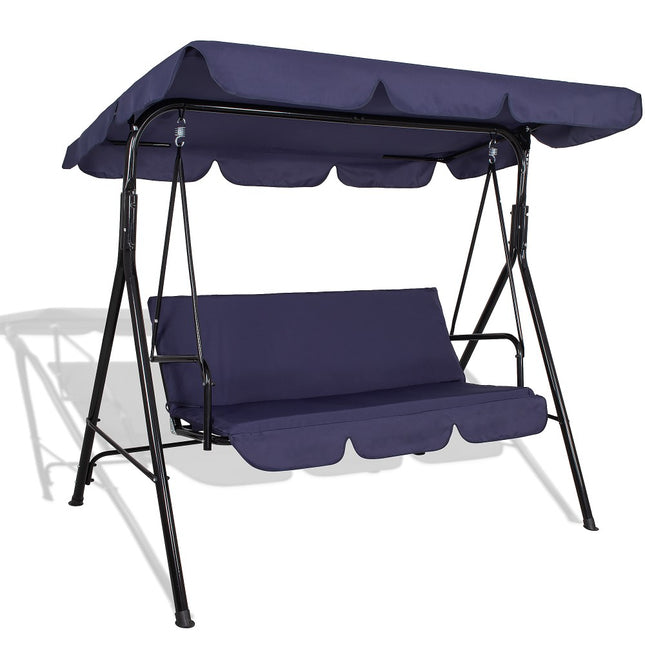 Schommelbank | Luna-Schommel | 3-zits | Waterafstotend | Inclusief 2 Kussens | Verstelbare Luifel | 170 x 110 x 150 cm | Marineblauw