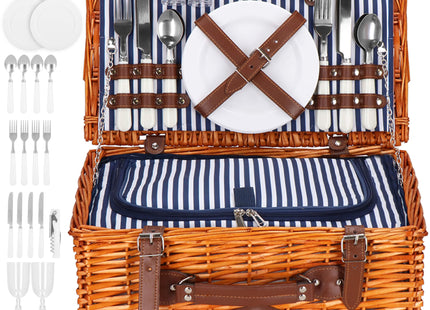 Picknickmand - Servies - Thermisch - Riet - Bruin - 42 x 27 x 20 cm