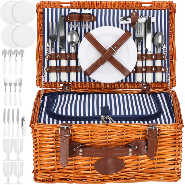 Picknickmand - Servies - Thermisch - Riet - Bruin - 42 x 27 x 20 cm