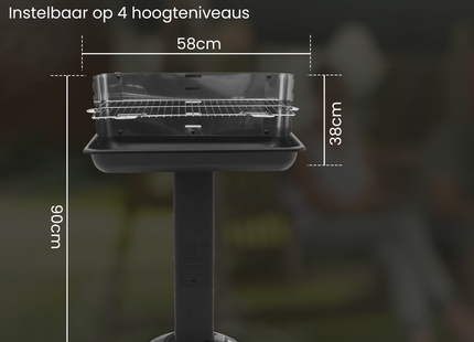 Houtskool barbecue - Zuil barbecue - BBQ - Asopvangbak - Schuifregelaar - RVS  - Zwart