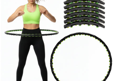 Hoelahoep - Hoepel - Fitness - Opvouwbaar - Cardiotraining - Massagenoppen - Zwart/Groen - 88 Cm
