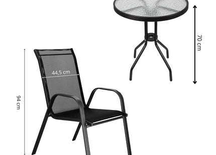 Tuinset - 2 Delig - Stoelen -  Salontafel - Metaal - Zwart