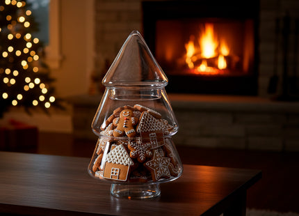 Kerstversiering  | Kerstaccessoires | Koekjes Container | Koekjespot | Denneboom | Glas | 23 cm