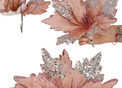 Kunstbloem Met Clip- Ster van Bethlehem - Roze - Glitters