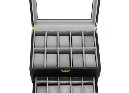 Horlogedoos - Horlogebox - Horlogeopberger -  Zwart - Grijs - 20 Horloges
