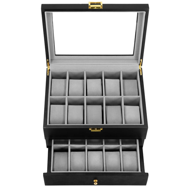 Horlogedoos - Horlogebox - Horlogeopberger -  Zwart - Grijs - 20 Horloges