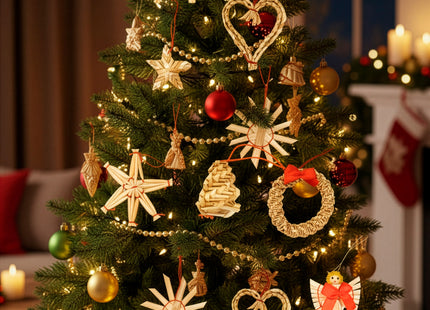 Kerstboomversiering | 27 Stuks | Stro | Bruin