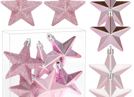Kerstballen | Sterren | 6 Stuks | Roze