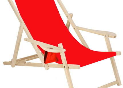 Ligbed | Strandstoel | Ligstoel | Verstelbaar | Armleuningen | Beukenhout | Handgemaakt | Rood