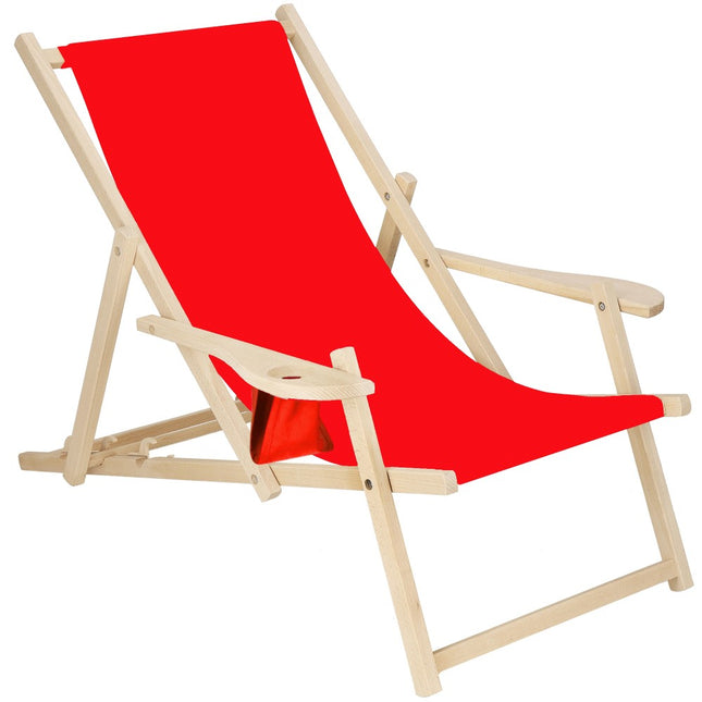 Ligbed | Strandstoel | Ligstoel | Verstelbaar | Armleuningen | Beukenhout | Handgemaakt | Rood