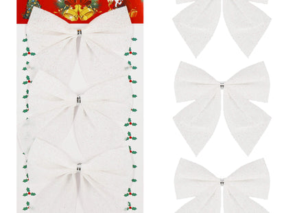 Kerstboomhanger | Strik | Wit | Glitter | 3 Stuks | 11 Cm