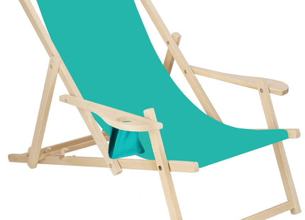 Ligbed | Strandstoel | Ligstoel | Verstelbaar | Armleuningen | Beukenhout | Handgemaakt | Turquoise