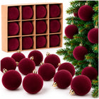 Kerstballen 12 Stuks – Bordeauxrood – Fluwelen Kerstboomversiering – Onbreekbare Kerstballen 5,5 cm – Inclusief Ophangkoorden