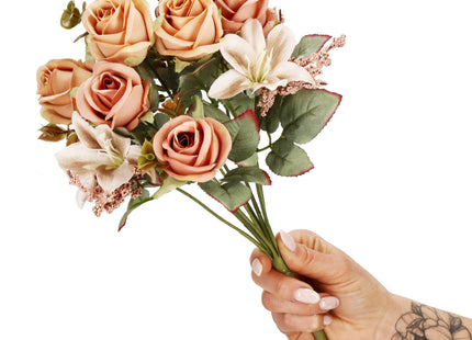 Kunstboeket - Sierboeket - Decoratief - 9 Rozen - Decoratief - 37 cm