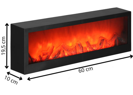 Open Haard - Kachel - Verwarming - Decoratieve Verlichting - Baterijen - USB LED - 60x10x19,5 cm - Zwart