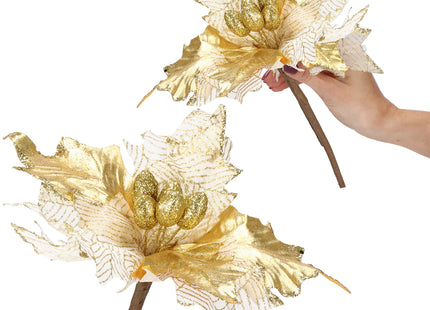 Kunstbloem - Kunststof - Goud - Glitters - 26 cm