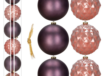 Kerstballen | 6 Stuks | 15 cm | Paars | Rose Goud