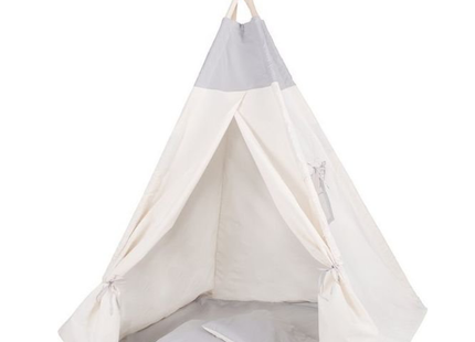 Tipi Tent | Wigwam Speeltent | 120x100x180 cm | Met Mat en Kussens | Naturel Grijs