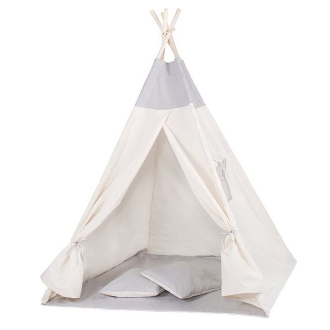 Tipi Tent | Wigwam Speeltent | 120x100x180 cm | Met Mat en Kussens | Naturel Grijs