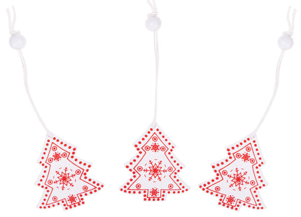 Kersthanger | Kerstbomen | Rood/Wit | Hout | 5 cm | 3 Stuks