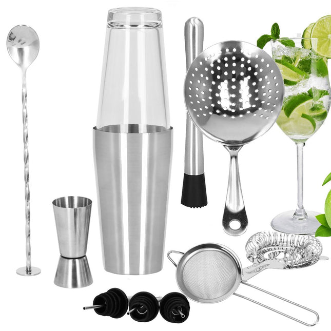 Cocktail Set | 11-Delige Cocktail Shaker Set | Inclusief Cadeauverpakking | RVS | Zilverkleurig