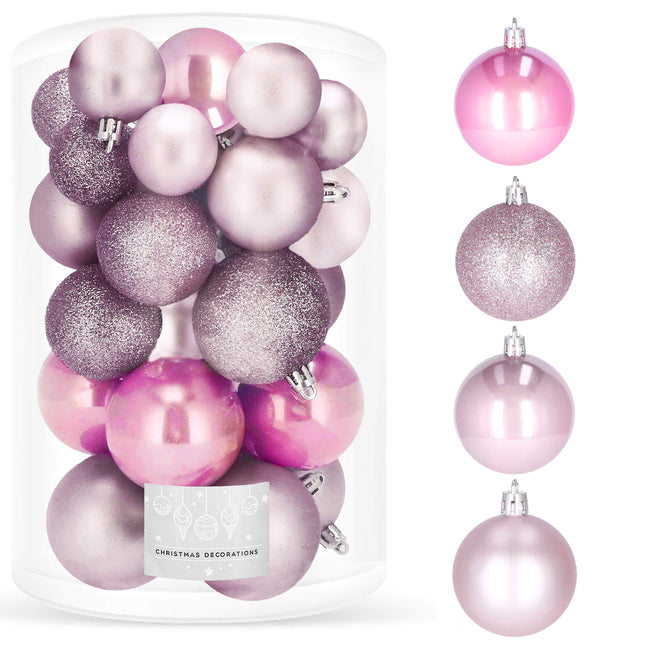 Kerstballen | 30 Stuks | 6/5/4 cm | Roze