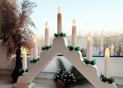 LED Kaarsenbrug | Batterijen | Hout/Wit | Warm Wit