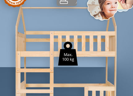 Kinderbed - Stapelbed - Veiligheid - Grenenhout - Trap -  Tot 100 Kg - Lichtbruin - 164 x87x184 cm