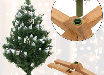 Kunstkerstboom | Premium Royal | Sneeuw | Dennenappels | 150 cm | Zonder Verlichting | Houten Standaard