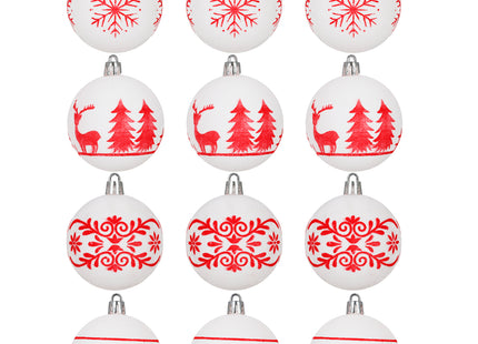Kerstballen | 12 Stuks | 7 cm | Rood | Wit