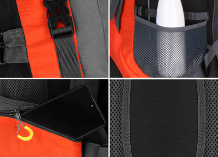Backpack - Rugzak - Multifunctioneel - Kamperen - Reizen - Regenhoes - Fluitje - 70 Liter - Grijs/Oranje