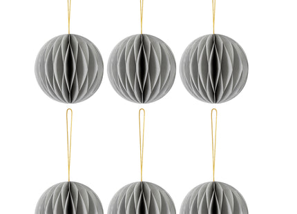 Kerstbal | Papier | 8 Cm | 3D | Grijs  | 6 Stuks