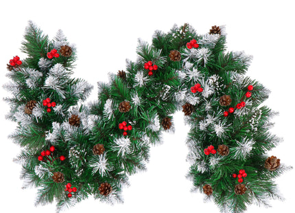 Kerstslinger | 110 cm | Dennenappels | Lijsterbes | Sneeuw | Groen