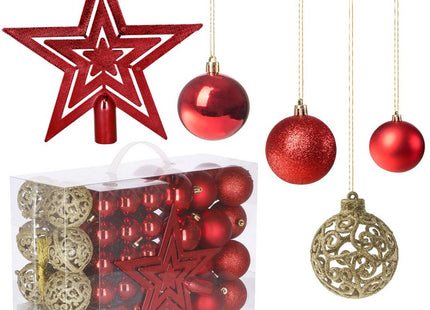 Kerstballen & Piek | 100 Stuks | Rood Tinten/Goud