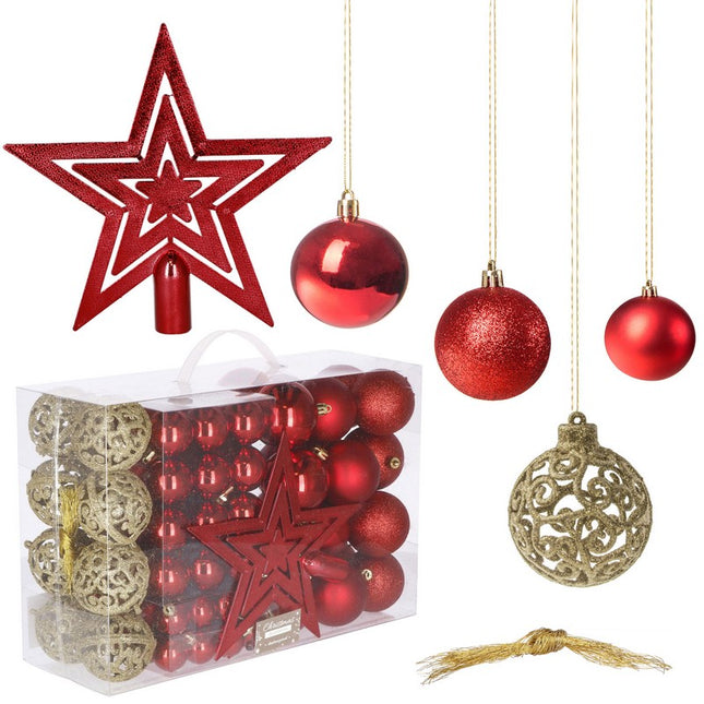 Kerstballen & Piek | 100 Stuks | Rood Tinten/Goud