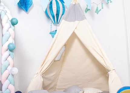 Tipi Tent | Wigwam Speeltent | 120x100x180 cm | Met Mat en Kussens | Naturel Grijs